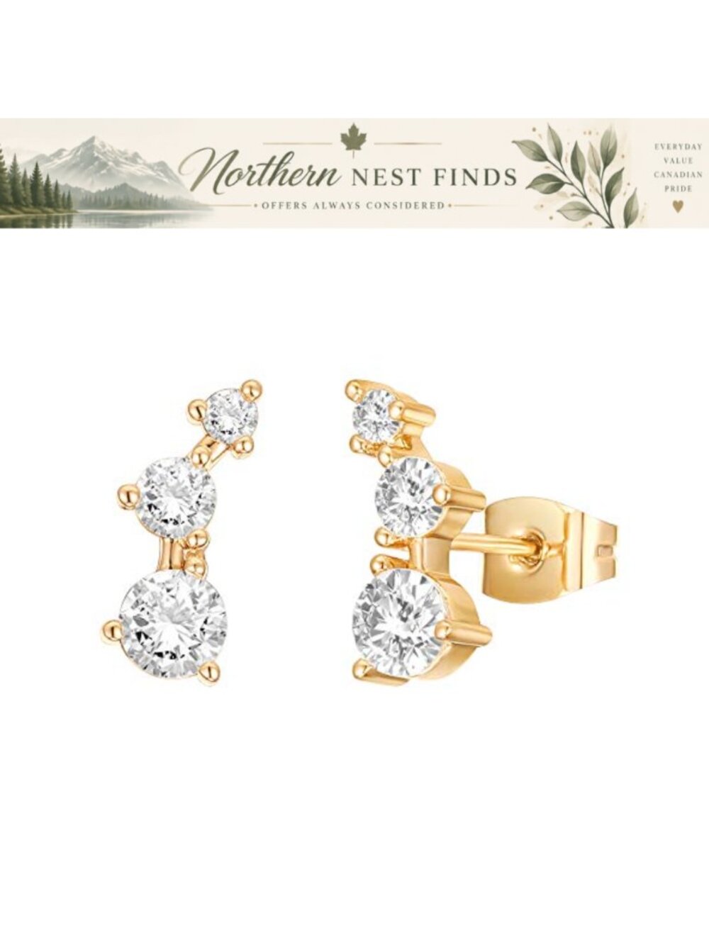 14K Gold Plated Sterling Silver Post Mini Constellation Cubic Zirconia Ear